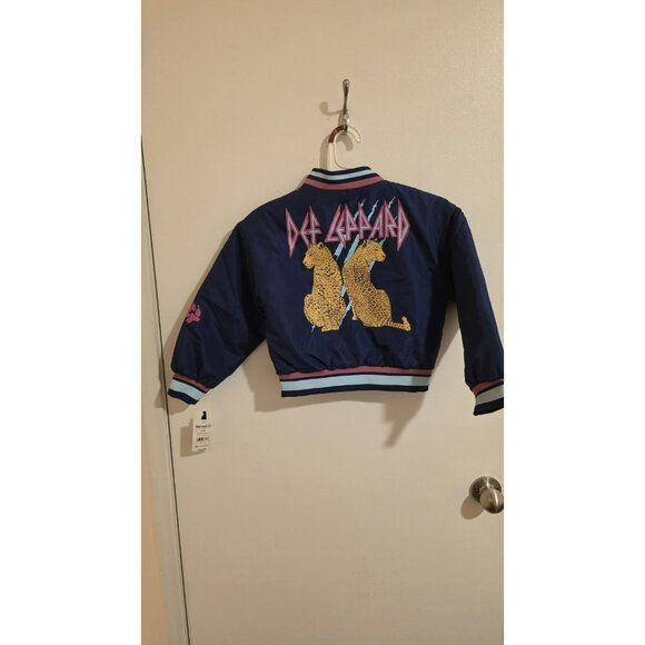 Def Leppard Jacket Girls Size 6 6x Navy Full Zip Bomber Jacket Size NWT Rock 80s - Picture 2 of 12